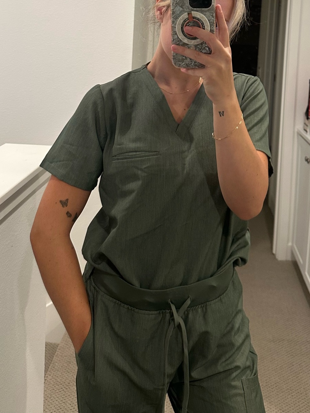 Mandala Olive Green Scrub Set - M